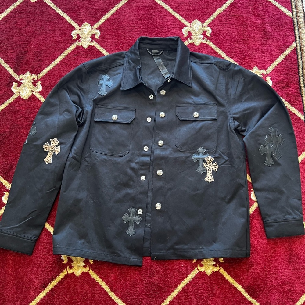 Men's Black Cross-Embellished Jacket